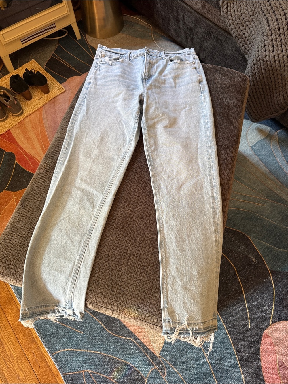 American Eagle Outfitters Light Blue Boyfriend Jeans - Distressed Hem